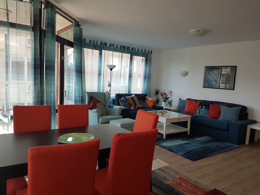 The spacious 32 m² living room