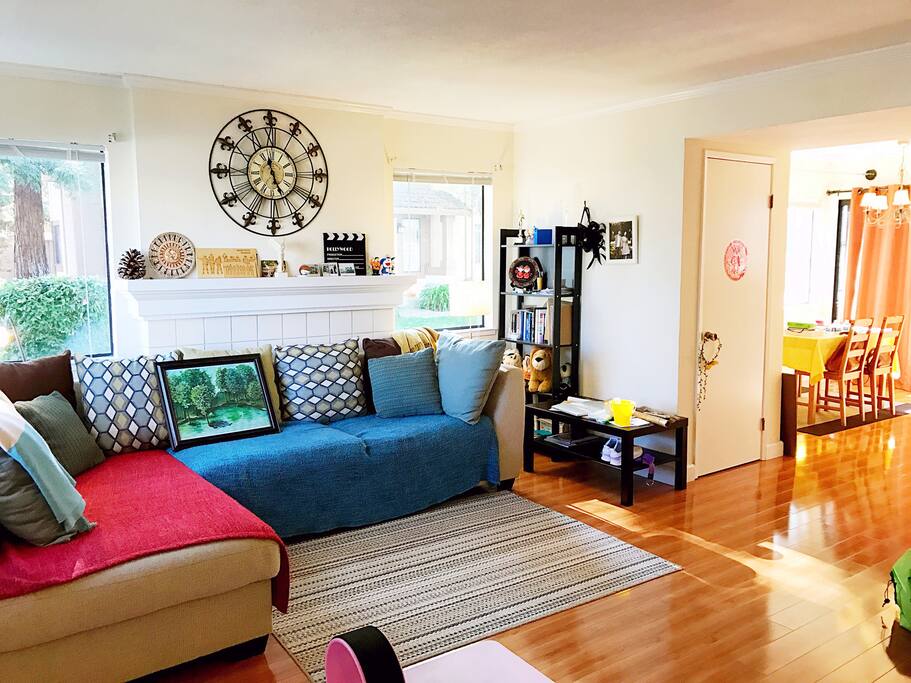 Sofa, bookshelf, coffee table
