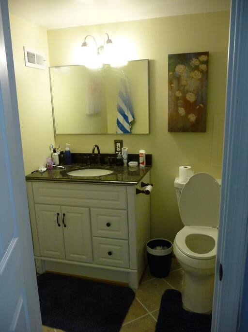 This is the one side of the second bathroom you can use as a private bathroom if you're more comfortable. It's located on the basement floor.