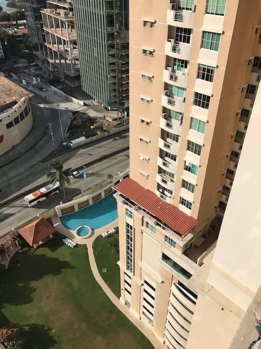 Our condo has an outdoor pool, gym and squash court.