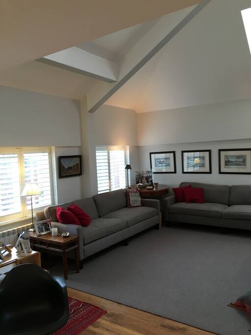 Double-height ceilings in reception room