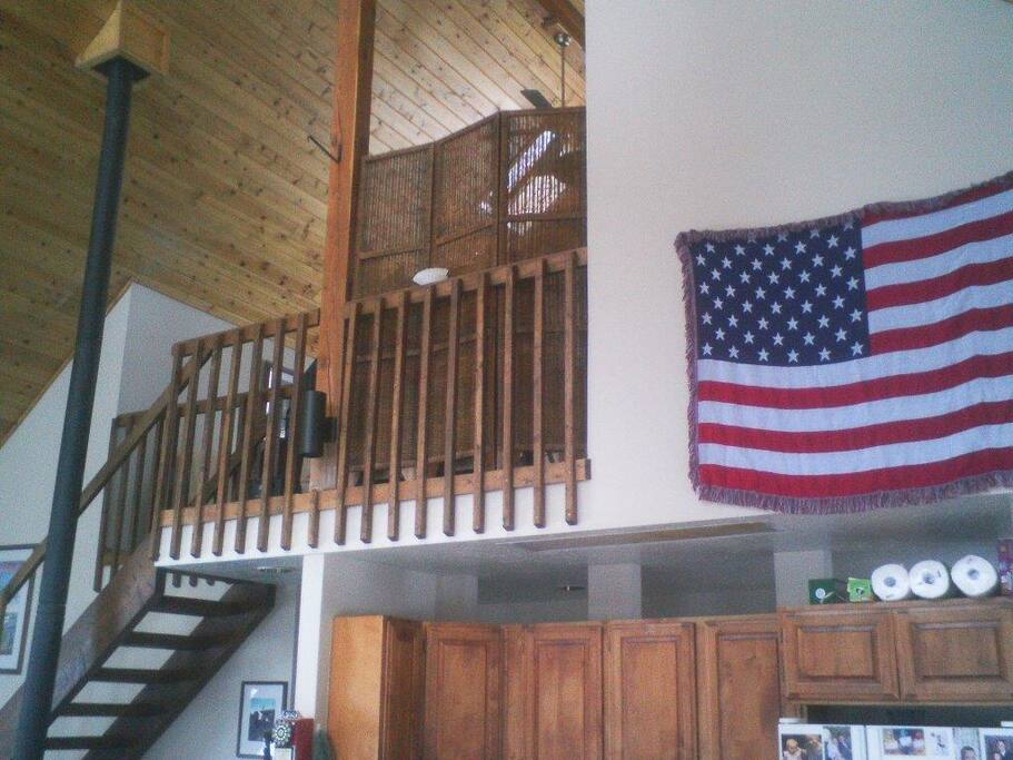 Looking from kitchen area to loft