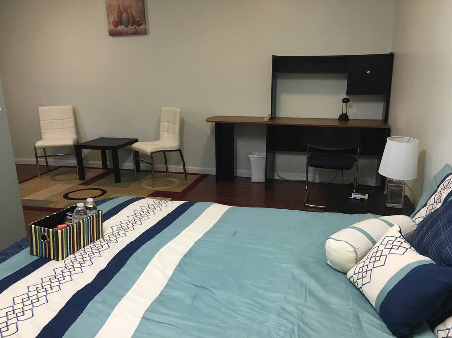 Great seating area plus a working desk!