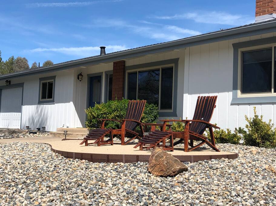 Enjoy the sunset from the Adirondack chairs. This furniture is made out of used red wine barrels.
