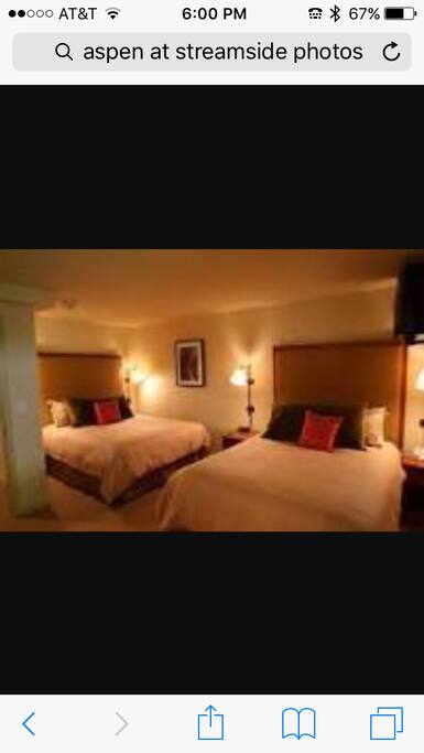 Bedroom has 2 queen size beds
