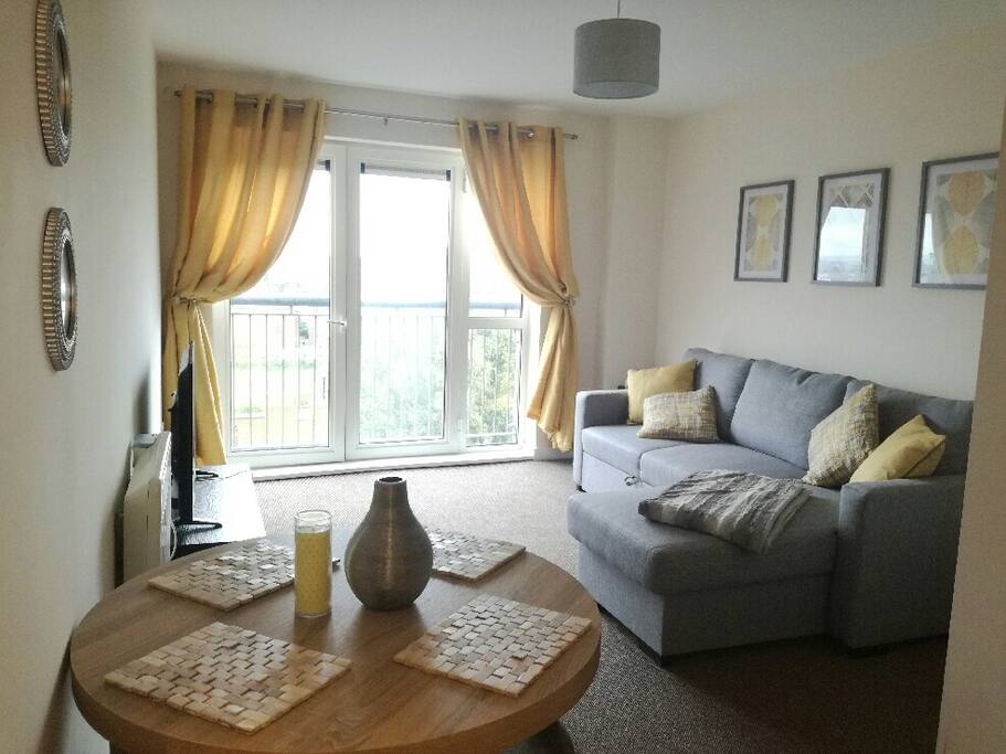 Living area with double sofa bed