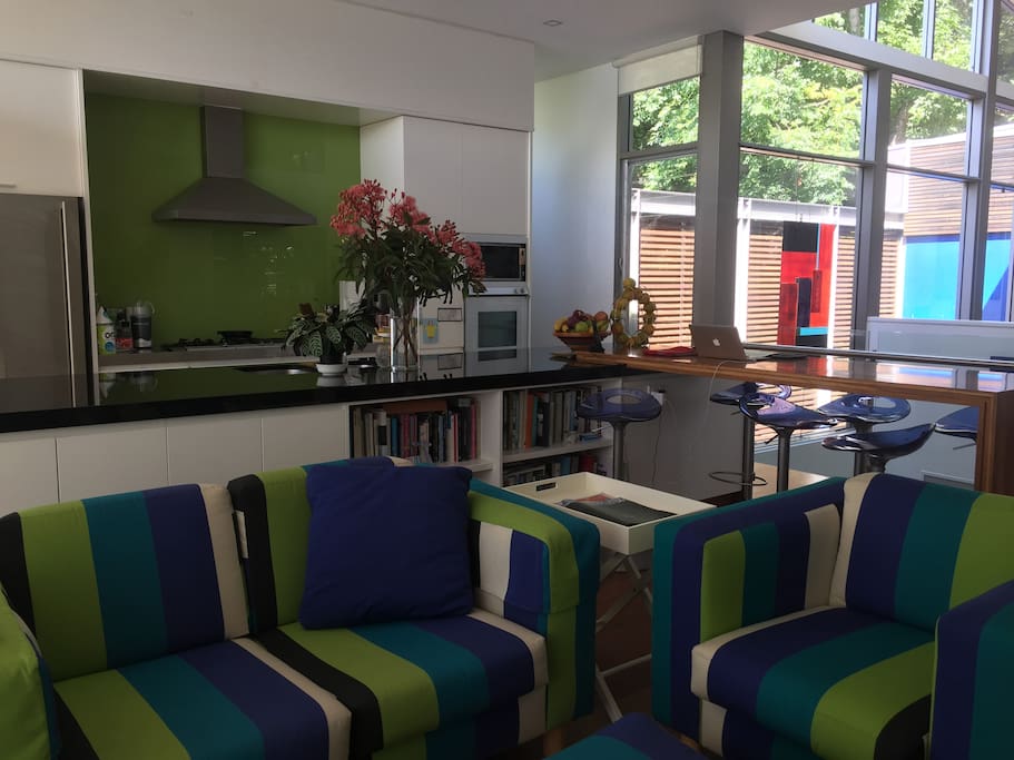 Our spacious kitchen/family room with a beachy feel