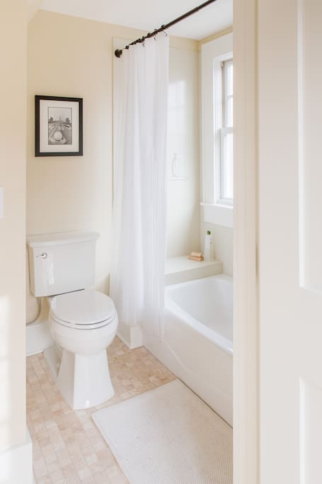 Full bath with shower/tub and heated floors.