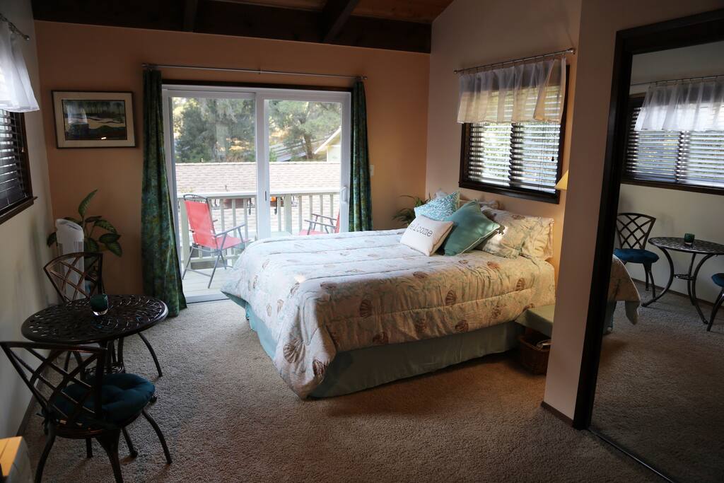 Upstairs Queen bedroom "suite" with private balcony and bathroom