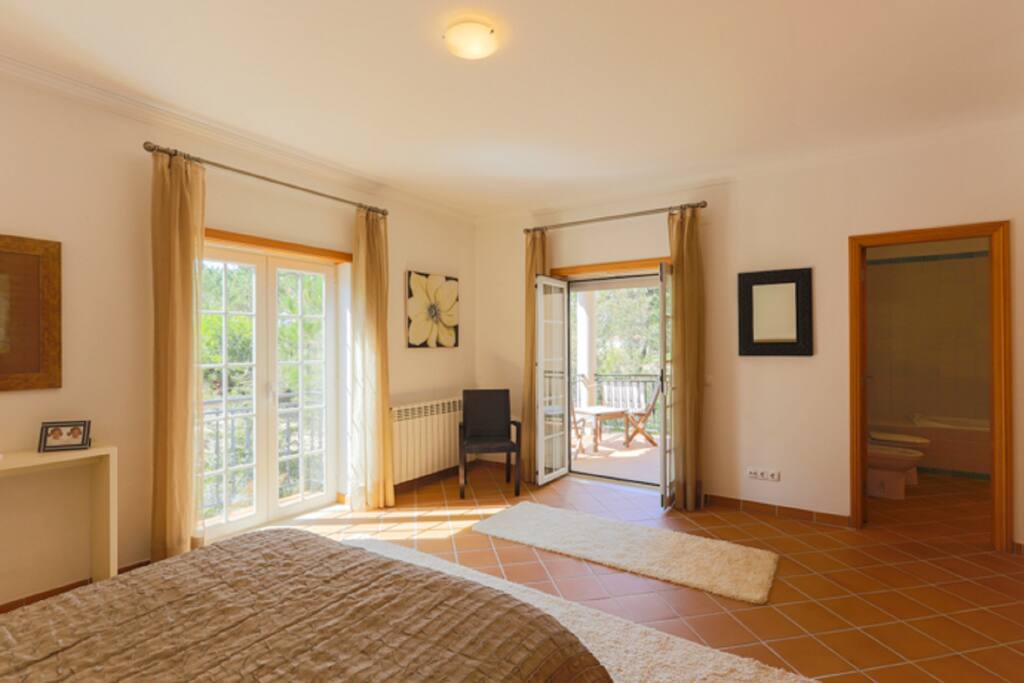 Large master suite with bright windows and terrace.