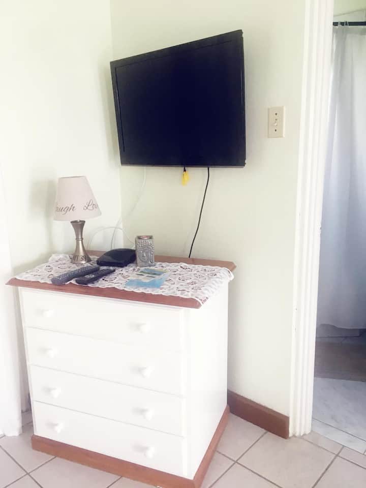 úložný priestor, plochá obrazovka s káblom  a internetom