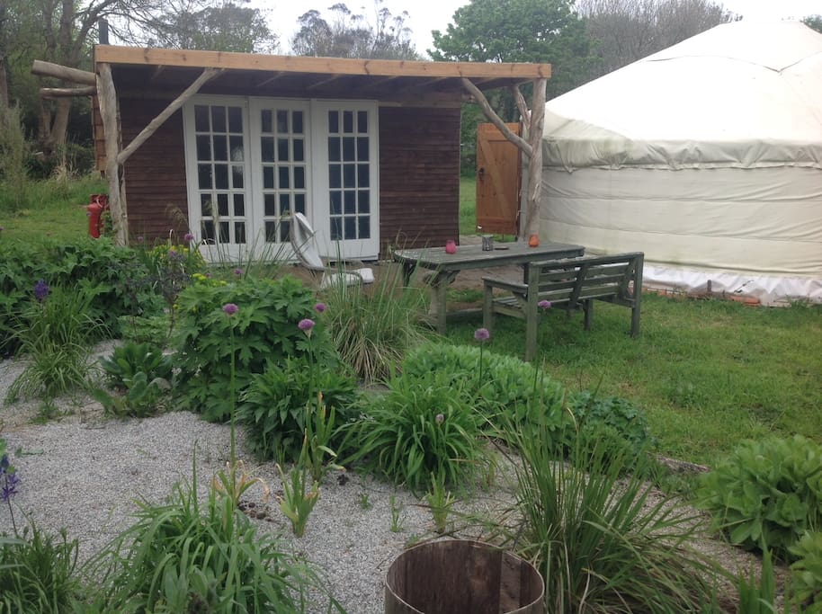 Yurt kitchen and private garden