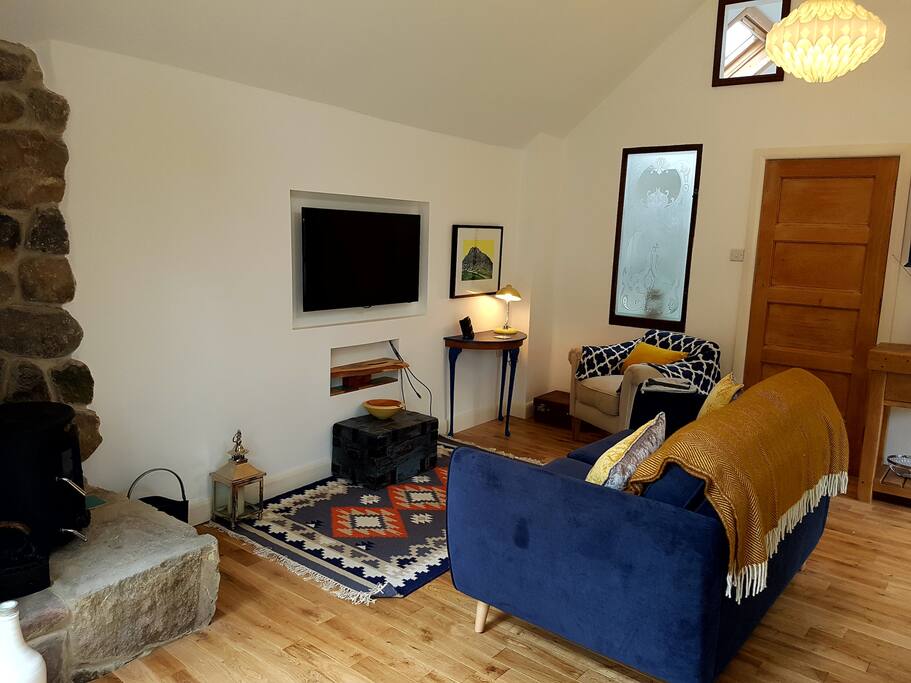 Cosy living space with log burner