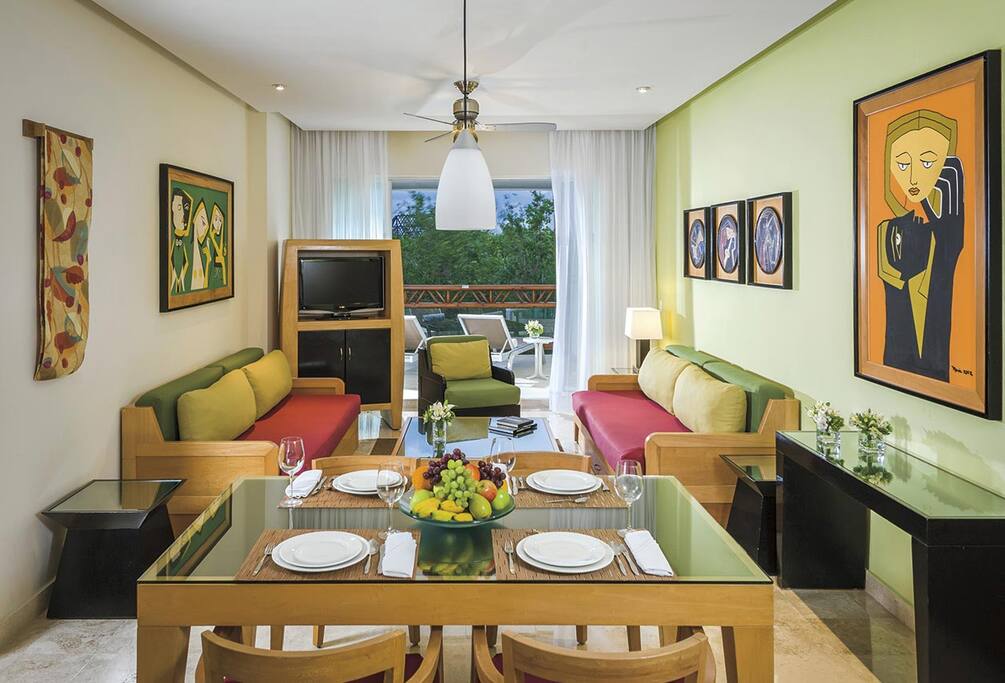 A view of the living space at a suite in The Grand Mayan