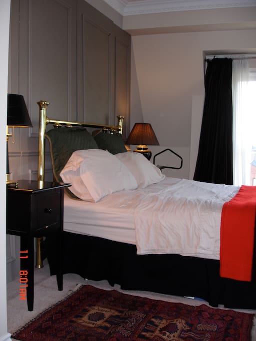 Queen size brass bed, Hudson Bay point blanket (duvet also available)