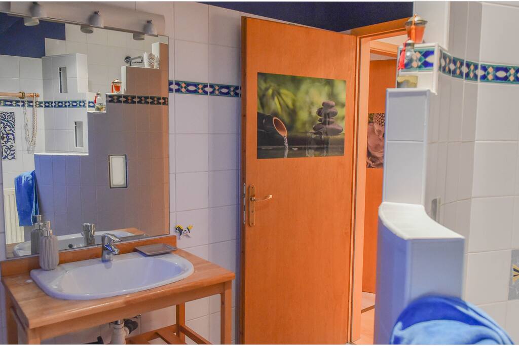 salle de bain douche et lavabo
