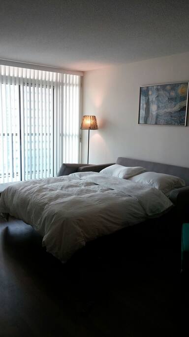 queen size sofa-bed with memory foam mattress