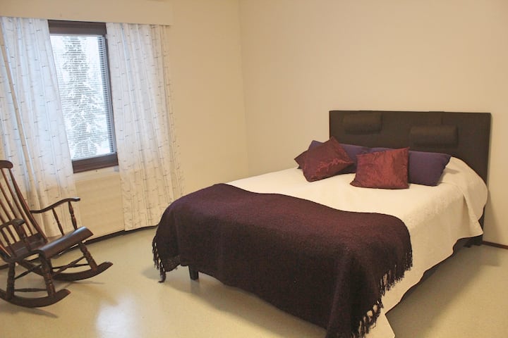Room-1 in Apartment-1 is the main bedroom. It has two single beds, which can be kept side by side as a double bed or separated.