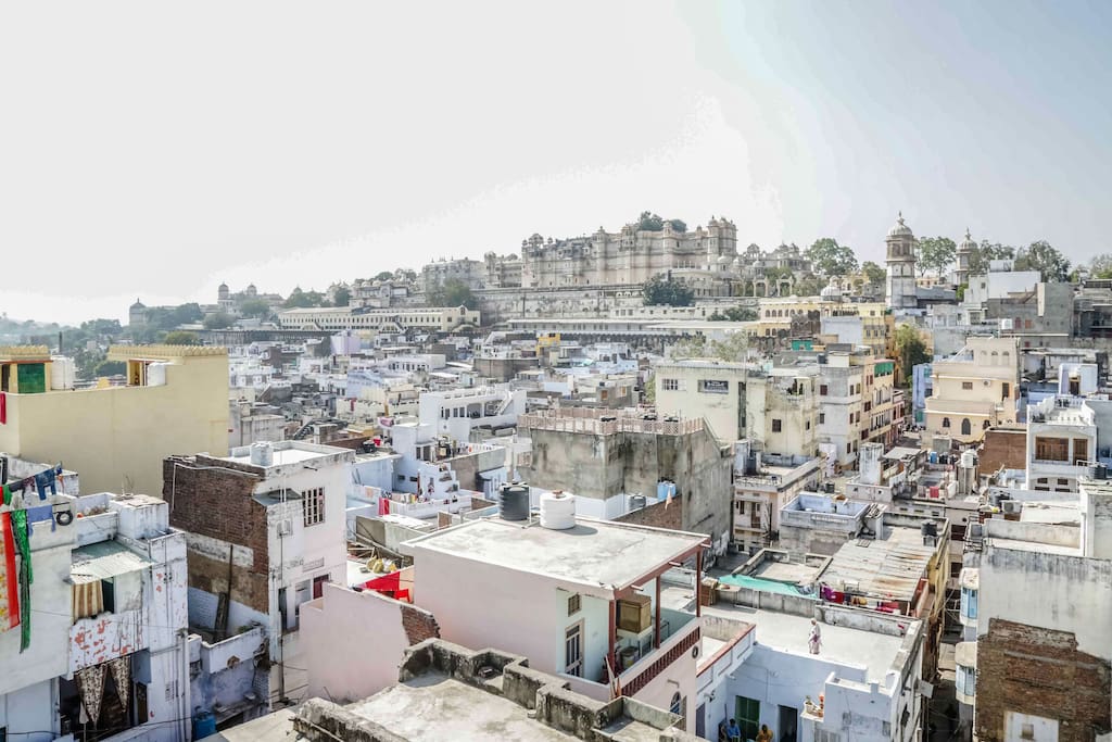 The view of City Palace from the rooftop terrace.