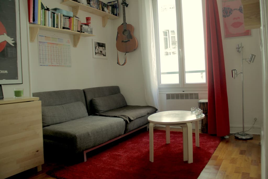 Salon confortable et calme. Toutes les fenêtre de l'appartement ont le double vitrage.