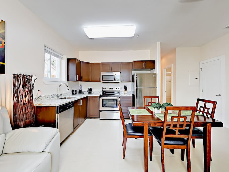 There's ample counter space in the kitchen for dinner prep