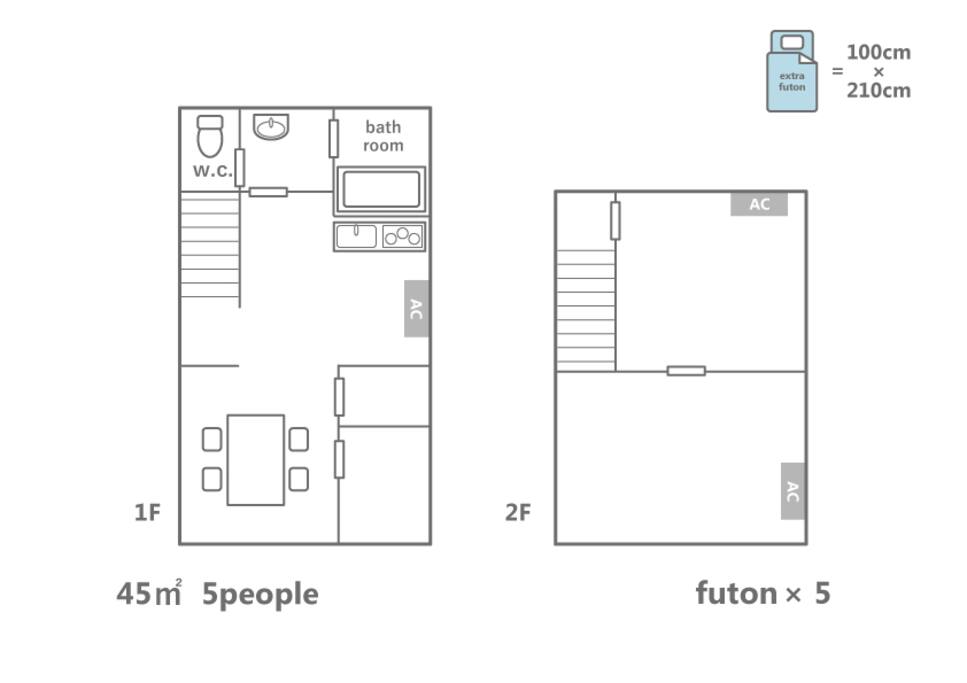 Floor map of the house, big enough to easily fit 5 people