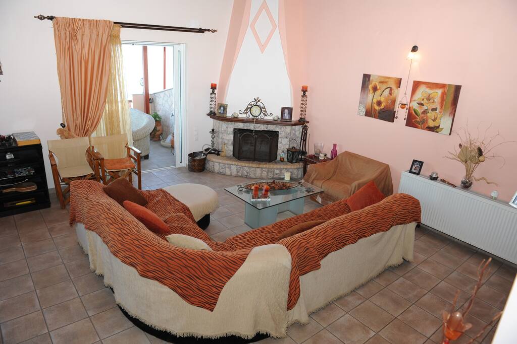interior view and fireplace