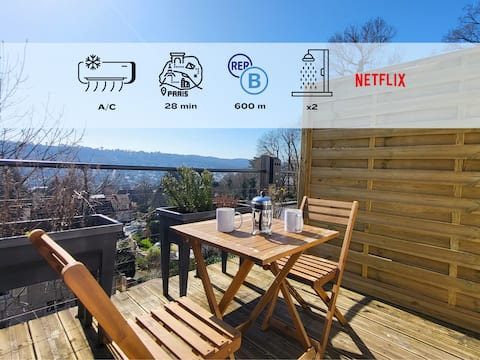 L'Indépendant: 2 bedrooms, 2 bathrooms, terrace, RER B