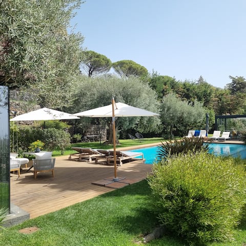 Elegant design villa with pool, garden and seaview