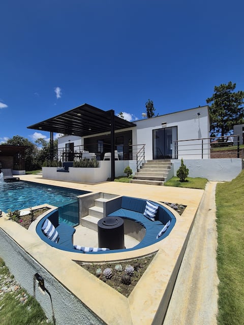 Modern villa with pool, grill and campfire
