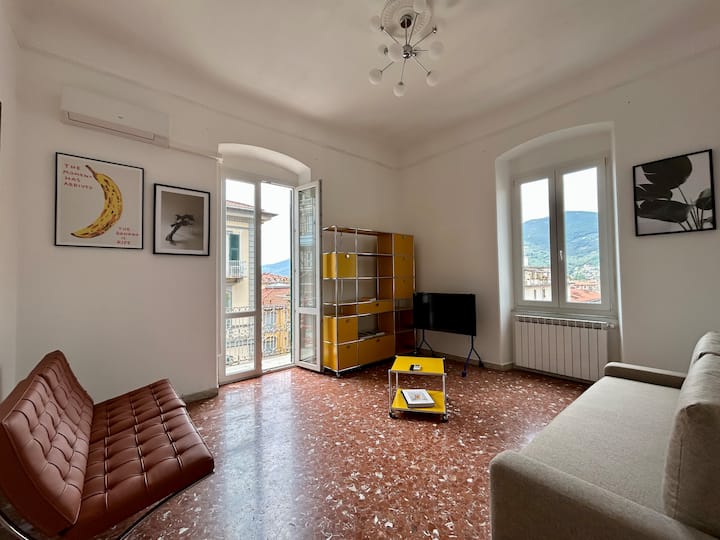 Მისაღები ოთახი გასაშლელი დივნითა და აივნით