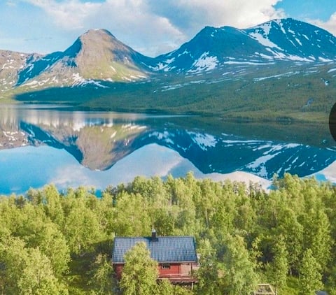 Cabin in the mountains with beautiful nature and views