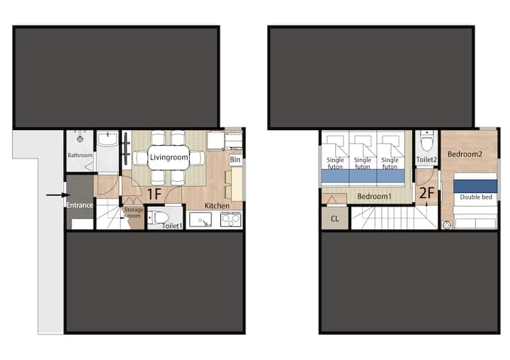 [维园]安静社区丨42m²大空间双层一户建丨可住5人可煮食独立卫浴丨3站直达难波 - Japan