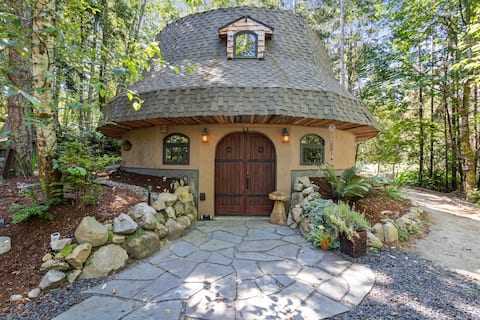 Mushroom cabin in the woods