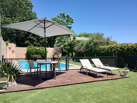 The accommodation. A bright little house with a garden