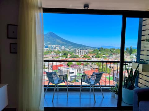 New city view apartment with balcony and pool