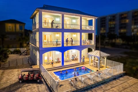 Sleeps 25/Gulf views/Salt pool/Across bch/GolfCart