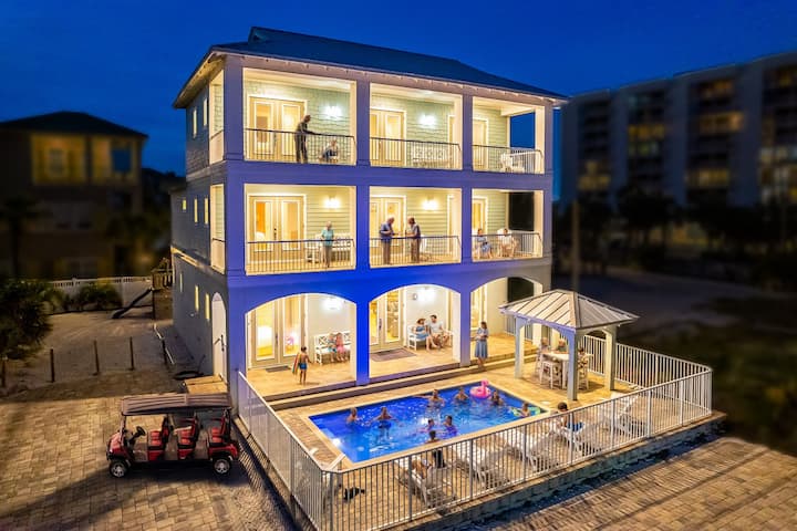Sleeps 25/Gulf views/Salt pool/Across bch/GolfCart