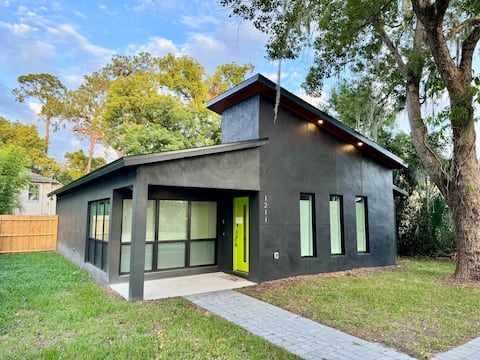 Modern house with sauna and fenced yard