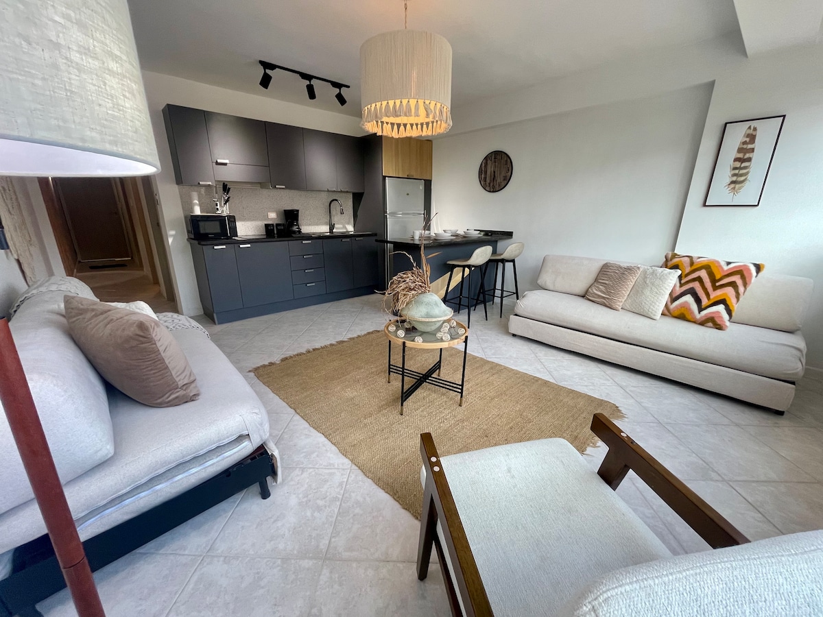 Прекрасна дневна соба: има 2 дупли кауча, фотелја, 55-инчен телевизор