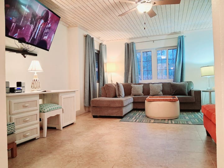 Spacious living room with 55"