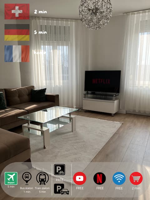 Airbnb performant: 3 Border Apartment (Ch, De, Fr) 2 min from Basel à Saint Louis