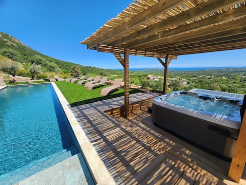 Villa with air conditioning sea view swimming pool jacuzzi sauna 5hp