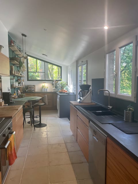 Family home surrounded by greenery