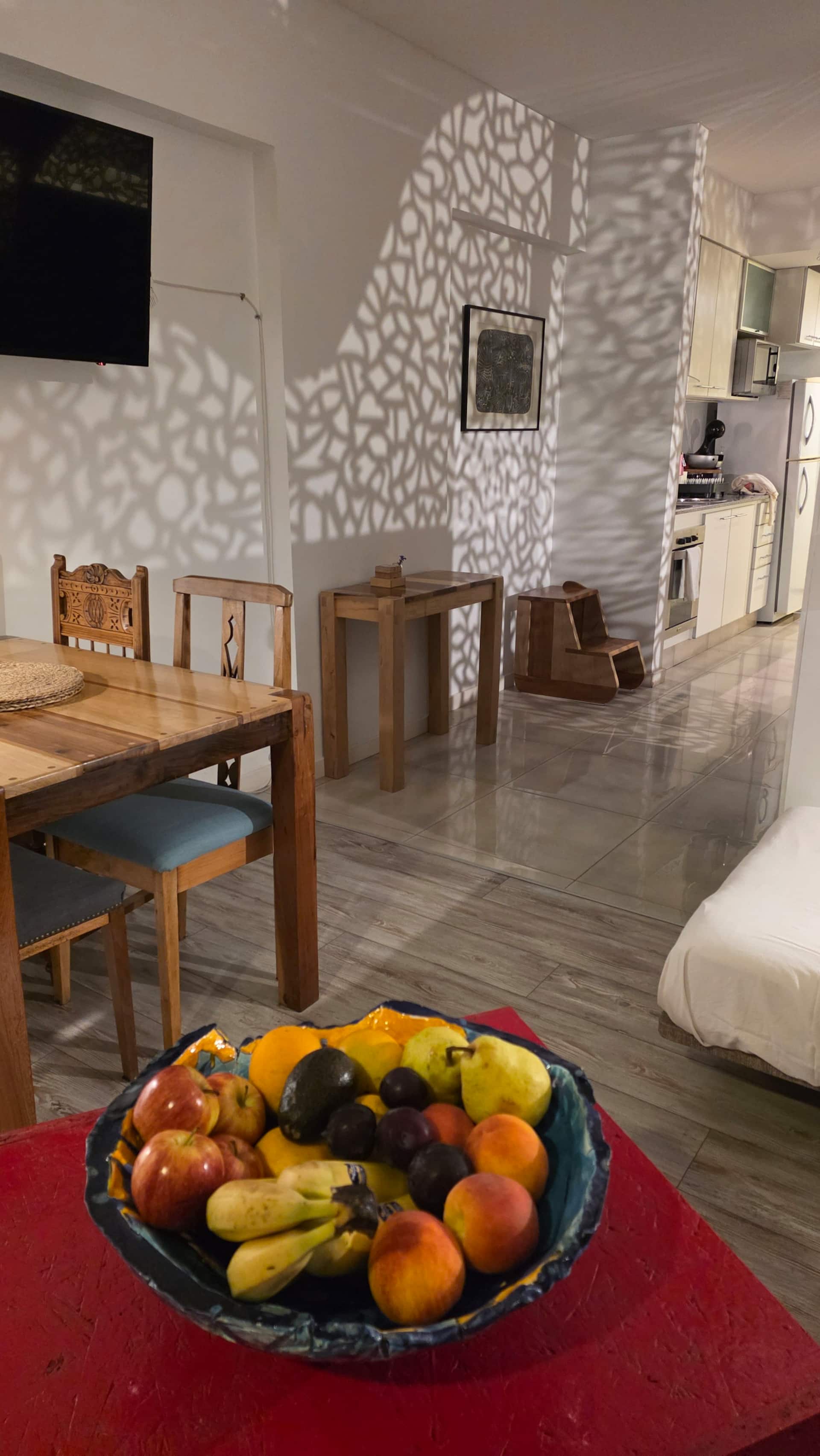 Loft-style studio with a large patio