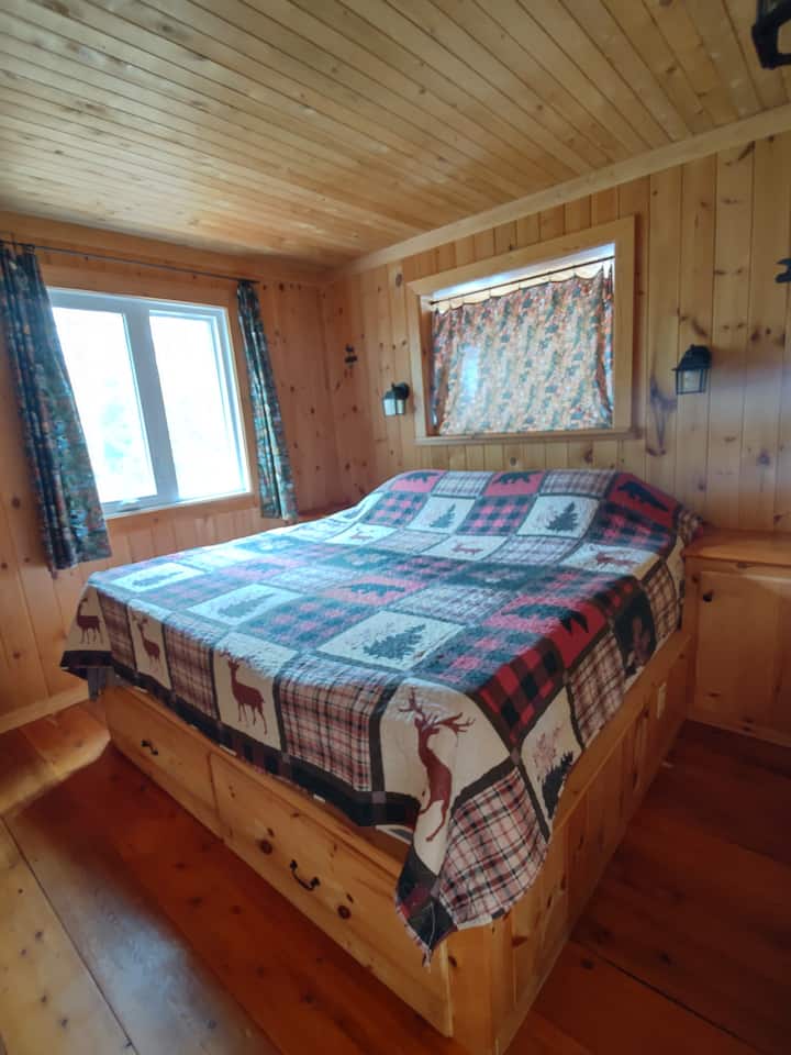 Primary bedroom, king bed, built-in night stands and closet.