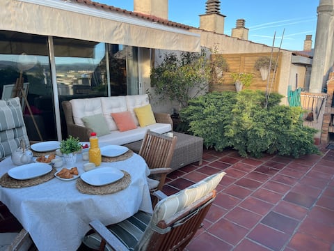 Penthouse with living room/kitchen, bedroom, and terrace