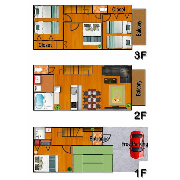 Kix&難波直通/5ldk/駅徒歩４分/ﾄｲﾚ２風呂２/無料駐車場有/最大13名 - Osaka