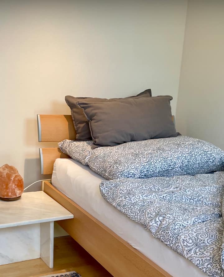 เตียงเดี่ยว (90x2.00 ม.) พร้อมพนักพิงสำหรับพิงเตียงเมื่อนั่งอยู่บนเตียง