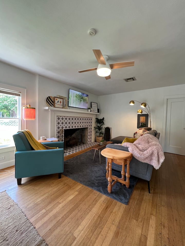 Cozy up in front of our massive fireplace and binge whatever you'd like!